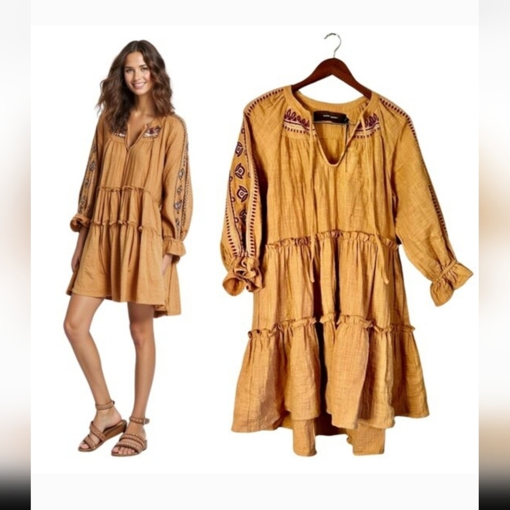 Bohemian Mustard Long Sleeve Dress